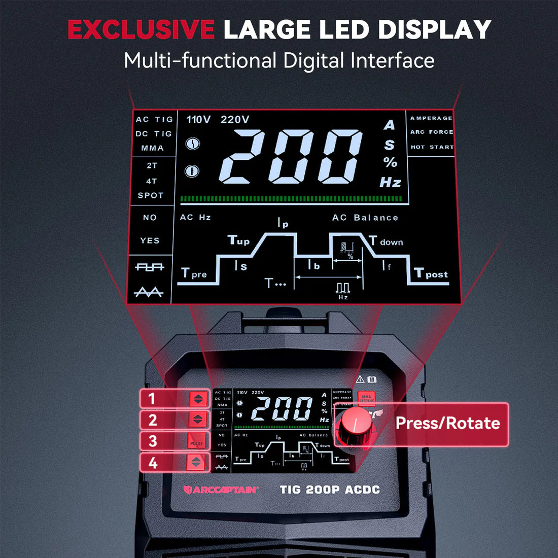 Arccaptain TIG200P AC DC Multi Process Pulse TIG Aluminum Welder